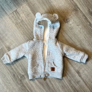 NWOT. Carters gray zip-up Hoodie with white fleece - size 3-6 months